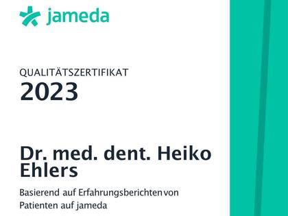 Zahnarztpraxis Dr. Heiko Ehlers in Kiel erhält Jameda Qualitätszertifikat